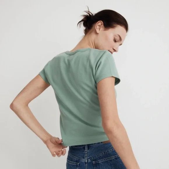 Madewell Split-Neck Henley Tee in Storied Sea Size Large - Picture 3 of 11